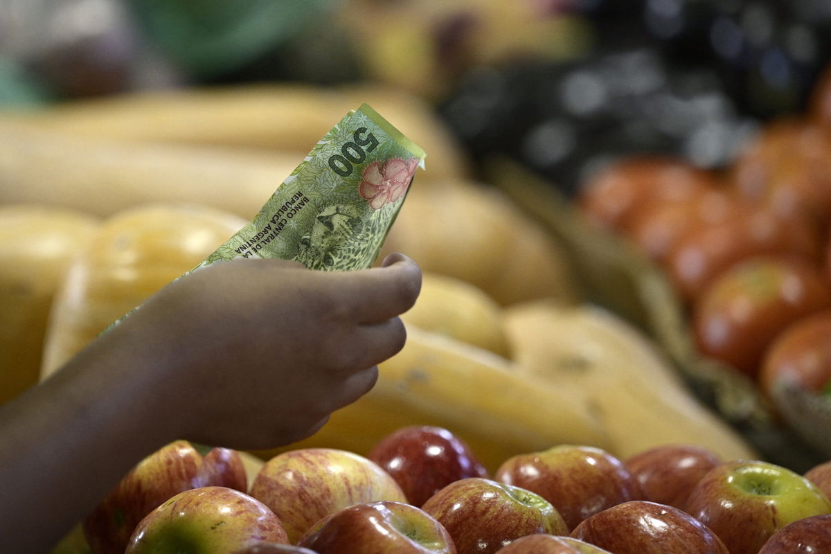 <i>Juan Mabromata/AFP/Getty Images</i><br/>A woman pays for fruits and vegetables at a retail stall of the Central Market of Buenos Aires on February 10