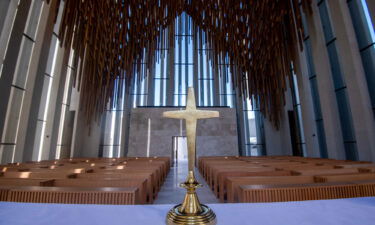 The interior of the St. Francis of Assisi Church is pictured during a media tour at the Abrahamic Family House in Abu Dhabi on February 21.