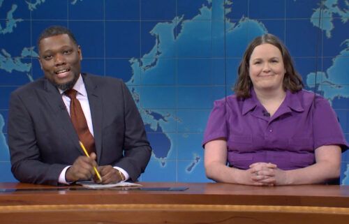 Michael Che and Molly Kearney during Weekend Update on April 15's episode of 'Saturday Night Live.'