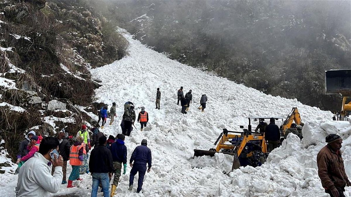 <i>Indian Ministry of Defence/Reuters</i><br/>Rescuers comb the site of the avalanche for survivors on Tuesday.
