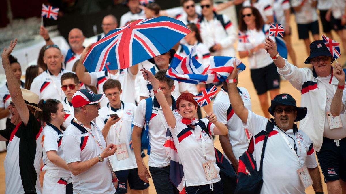 <i>Jorge Guerrero/AFP/Getty Images</i><br/>The British delegation parades during the opening ceremony of the XXI World Transplant Games 2017 in Malaga