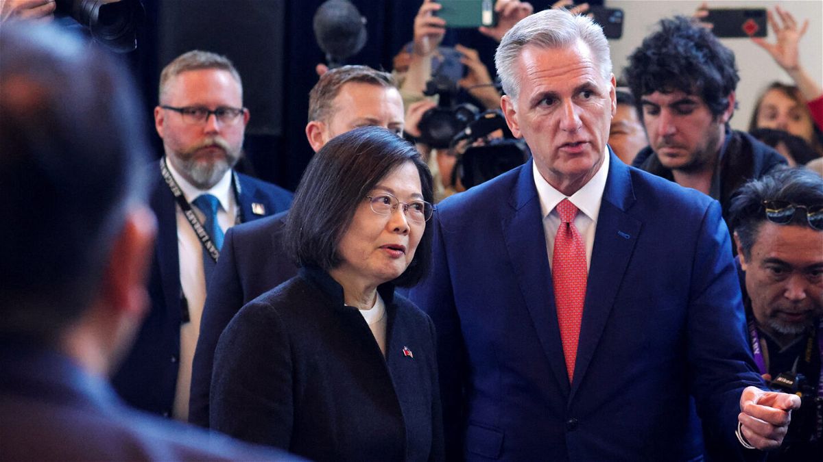 <i>David Swanson/Reuters</i><br/>Taiwan's President Tsai Ing-wen meets the Speaker of the House Kevin McCarthy at the Ronald Reagan Presidential Library in Simi Valley