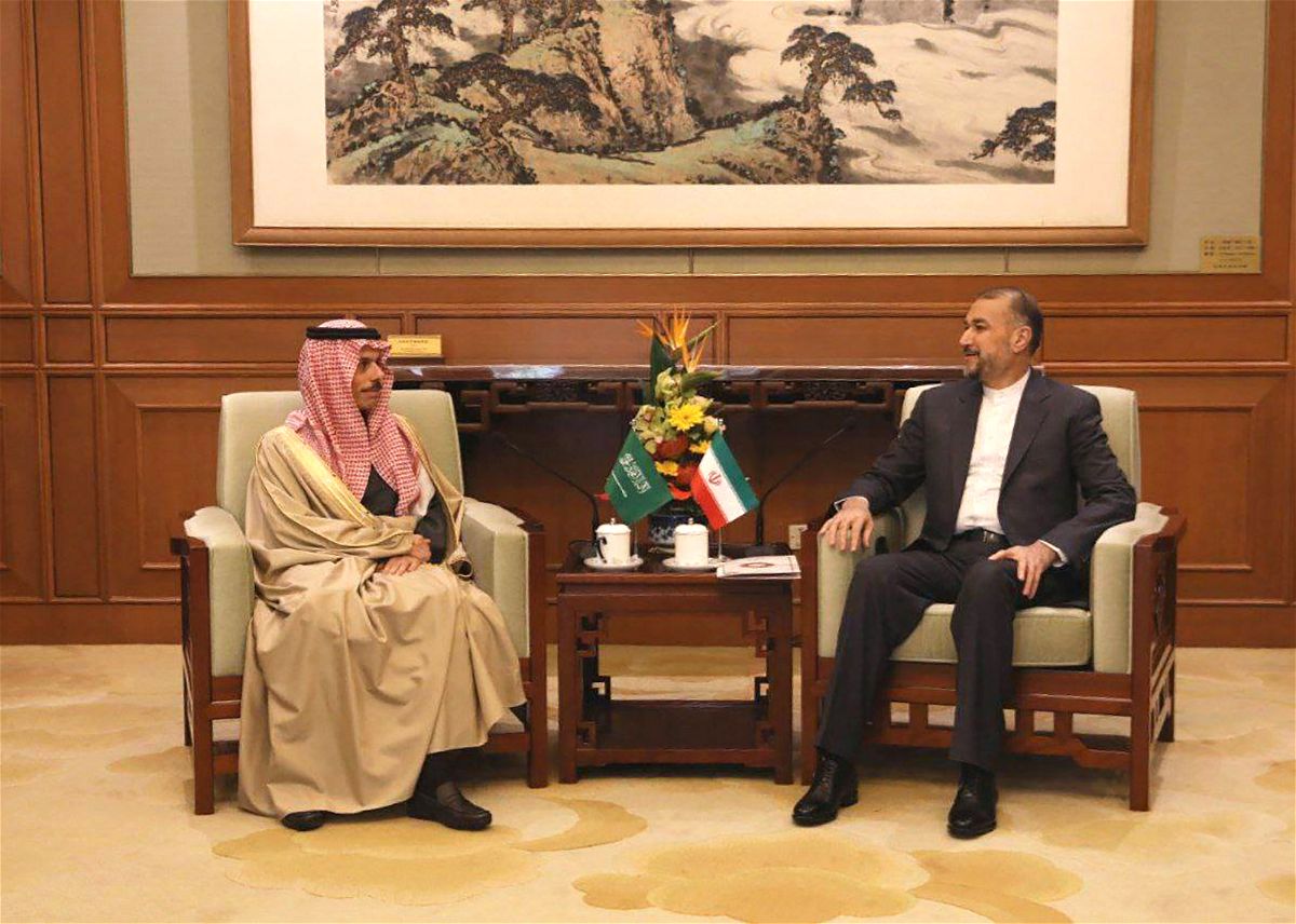 Foreign Ministers of Saudi Arabia and Iran meet in Beijing on April 6.
