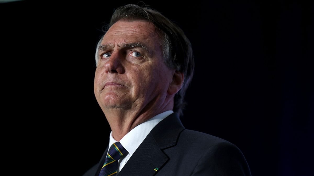 Bolsonaro is seen here at the Turning Point USA event at the Trump National Doral Miami resort on February 3 in Doral