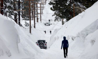 Massive snowbanks line the roads in Mammoth Lakes