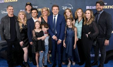 Jeremy Renner (C) and family attend the Los Angeles premiere of Disney+'s original series "Rennervations" on Tuesday