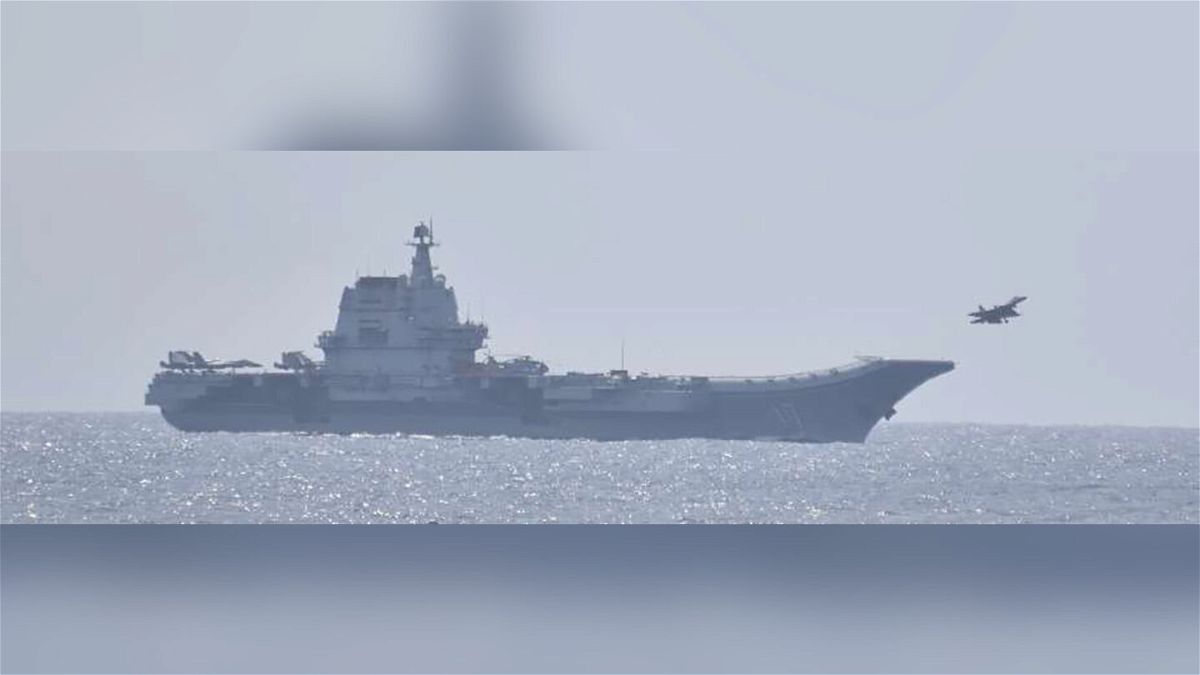 <i>From Japan Joint Chiefs</i><br/>Photos released by Japan Joint Chiefs appear to show the Chinese navy aircraft carrier Shandong launching jets in the Pacific Ocean east of Taiwan during its current round of exercises around the island.