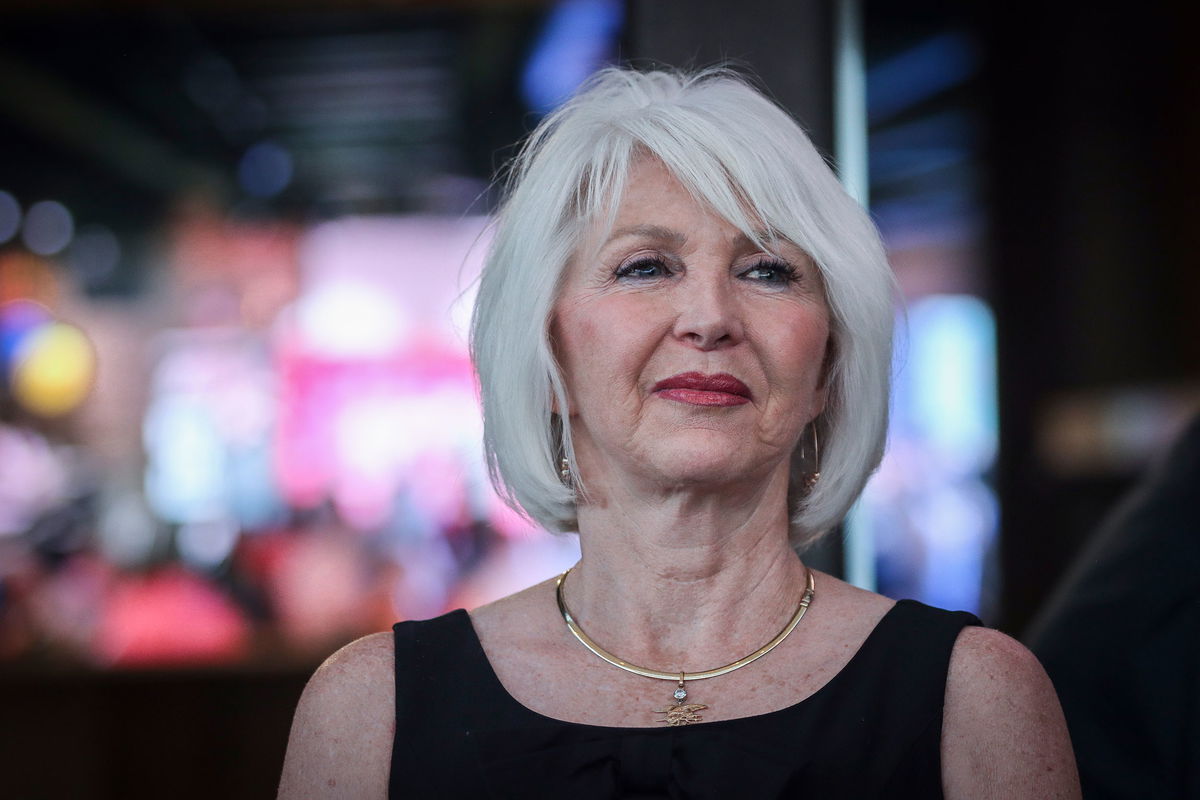 <i>Marc Piscotty/Getty Images</i><br/>Tina Peters reacts to early election returns during a primary night watch party at the Wide Open Saloon on June 28