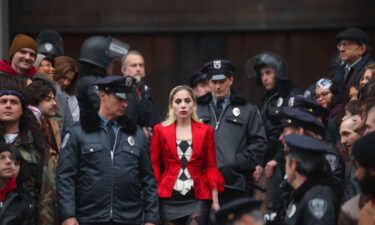 Lady Gaga is seen at the movie set of the 'Joker: Folie a Deux' in New York City
