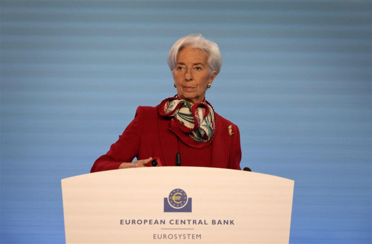 <i>DANIEL ROLAND/AFP/AFP via Getty Images</i><br/>European Central Bank President Christine Lagarde addresses a news conference in Frankfurt in March