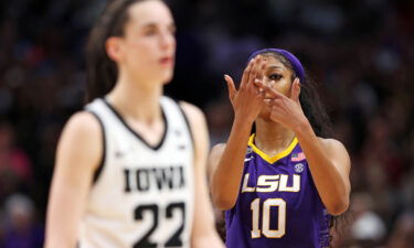 Reese makes a gesture towards Caitlin Clark of the Iowa Hawkeyes.