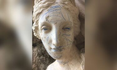 Blue crayon scrawlings were discovered on the Sabrina statue on Easter Saturday. The statue was designed in the 18th century.