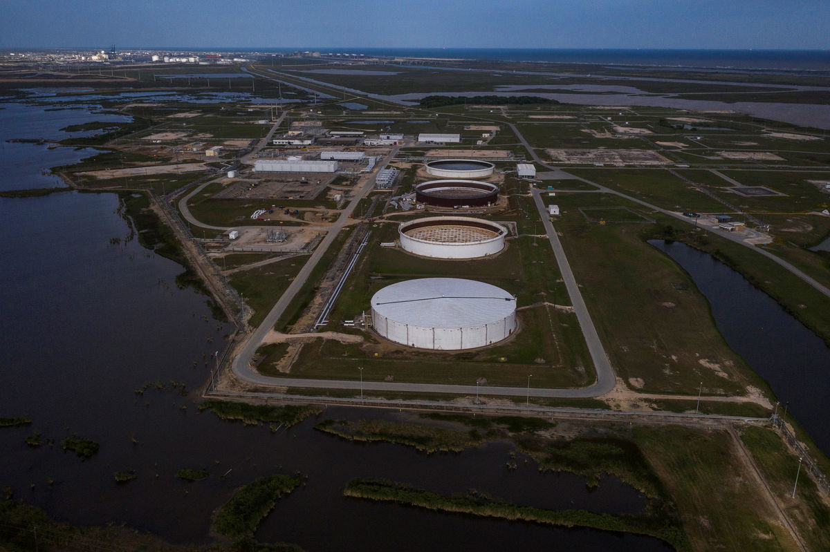 The Bryan Mound Strategic Petroleum Reserve, an oil storage facility, is seen in this aerial photograph over Freeport, Texas, U.S., April 27, 2020.  REUTERS/Adrees Latif