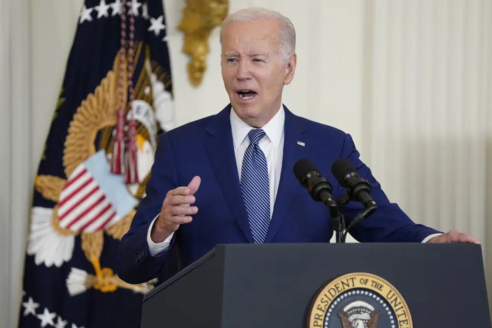 President Joe Biden speaks during an event about high speed internet infrastructure, in the East Room of the White House, Monday, June 26, 2023, in Washington.