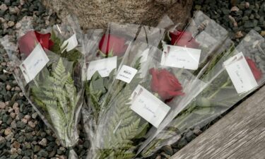 Flowers are seen at an anchor at King's Beach at the port of St. John's in Newfoundland