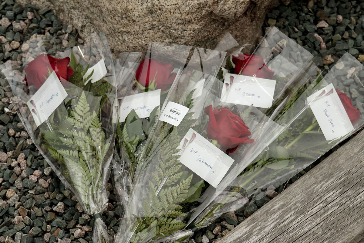 <i>Jordan Pettitt/PA Images/Getty Images</i><br/>Flowers are seen at an anchor at King's Beach at the port of St. John's in Newfoundland