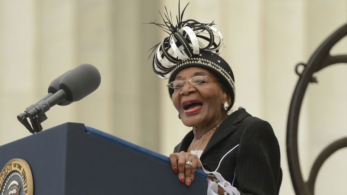 <i>Michael Reynolds/Pool/Getty Images</i><br/>Christine King Farris delivers remarks during the 'Let Freedom Ring' commemoration event