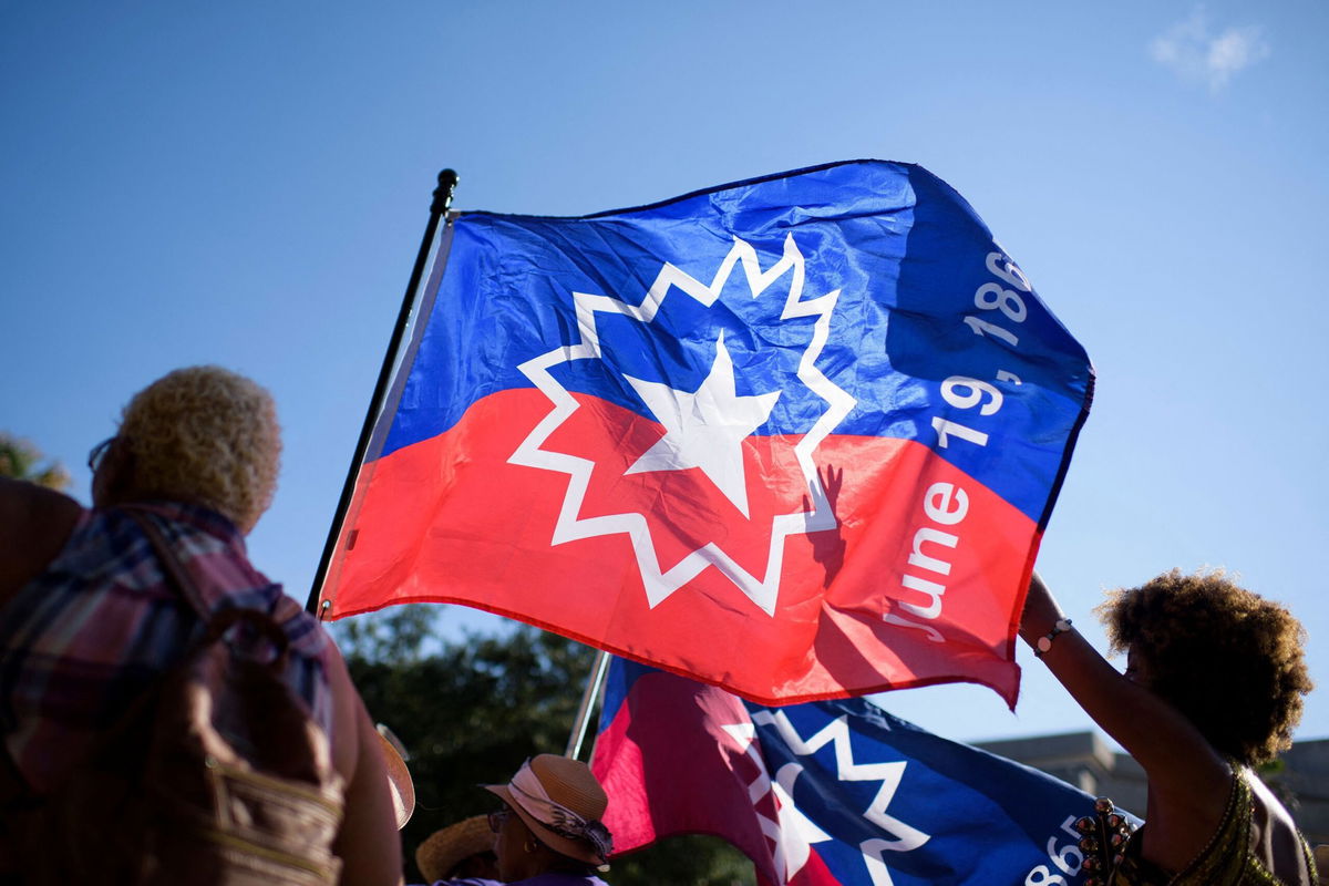 <i>Mark Felix/AFP/Getty Images</i><br/>Juneteenth is now a state holiday in Nevada after Republican Gov. Joe Lombardo signed Assembly Bill 140 into law which allows many state employees to take the day off