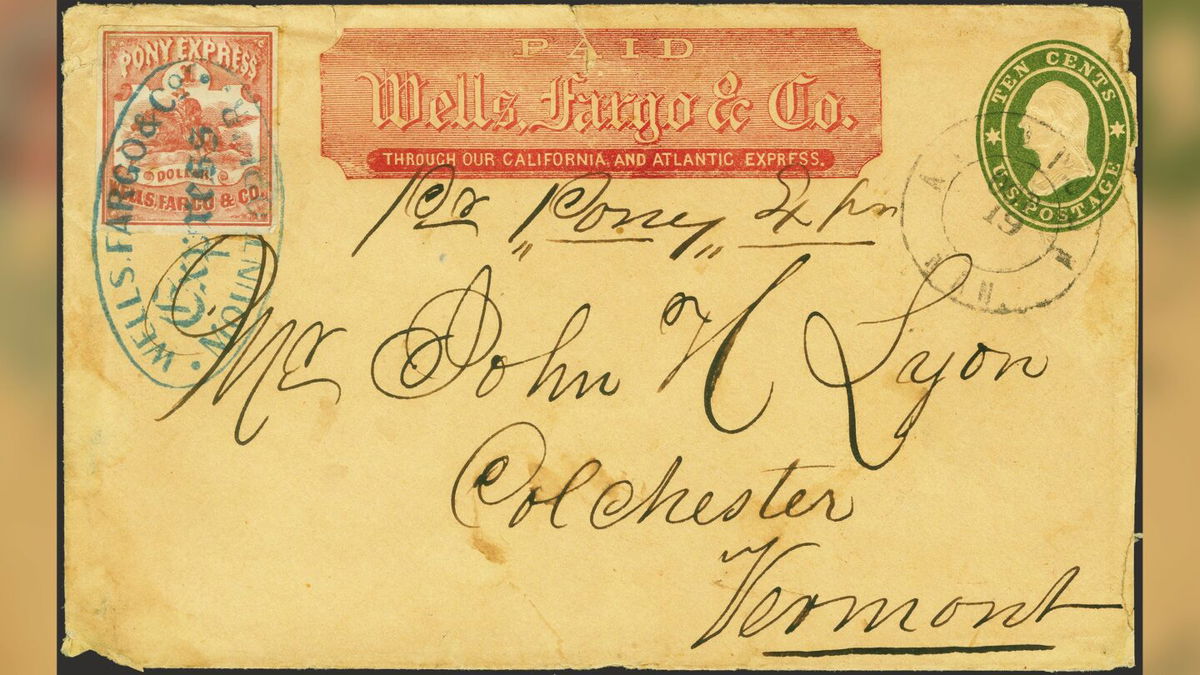 <i>Courtesy H.R. Harmer</i><br/>A rare pony express envelope will go to auction.