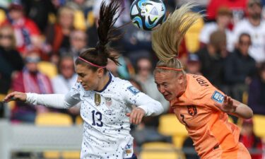 US captain Lindsey Horan scores the equalizer against the Netherlands at the 2023 FIFA Women's World Cup at Wellington Regional Stadium in New Zealand on July 27.