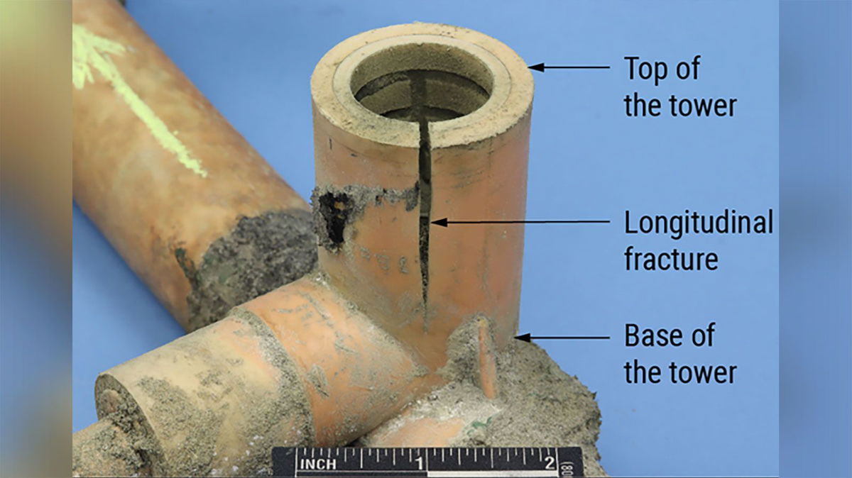 <i>NTSB</i><br/>The National Transportation Safety Board released images showing the 1982 DuPont Aldyl A service tee from the Pennsylvania candy factory.