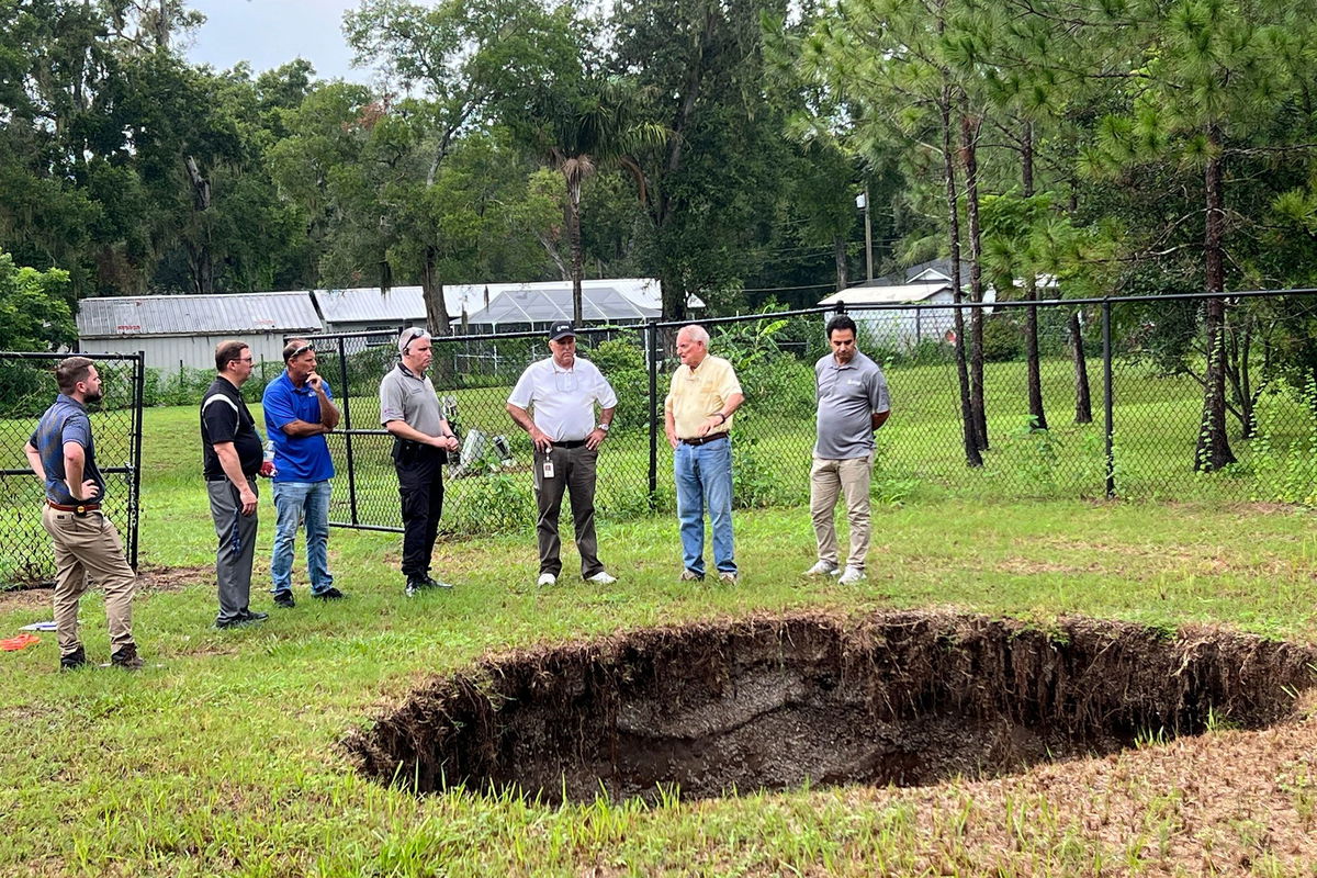 <i>Todd Pratt/Hillsborough County/AP</i><br/>This photo provided by Florida's Hillsborough County shows a sinkhole that killed man in 2013.