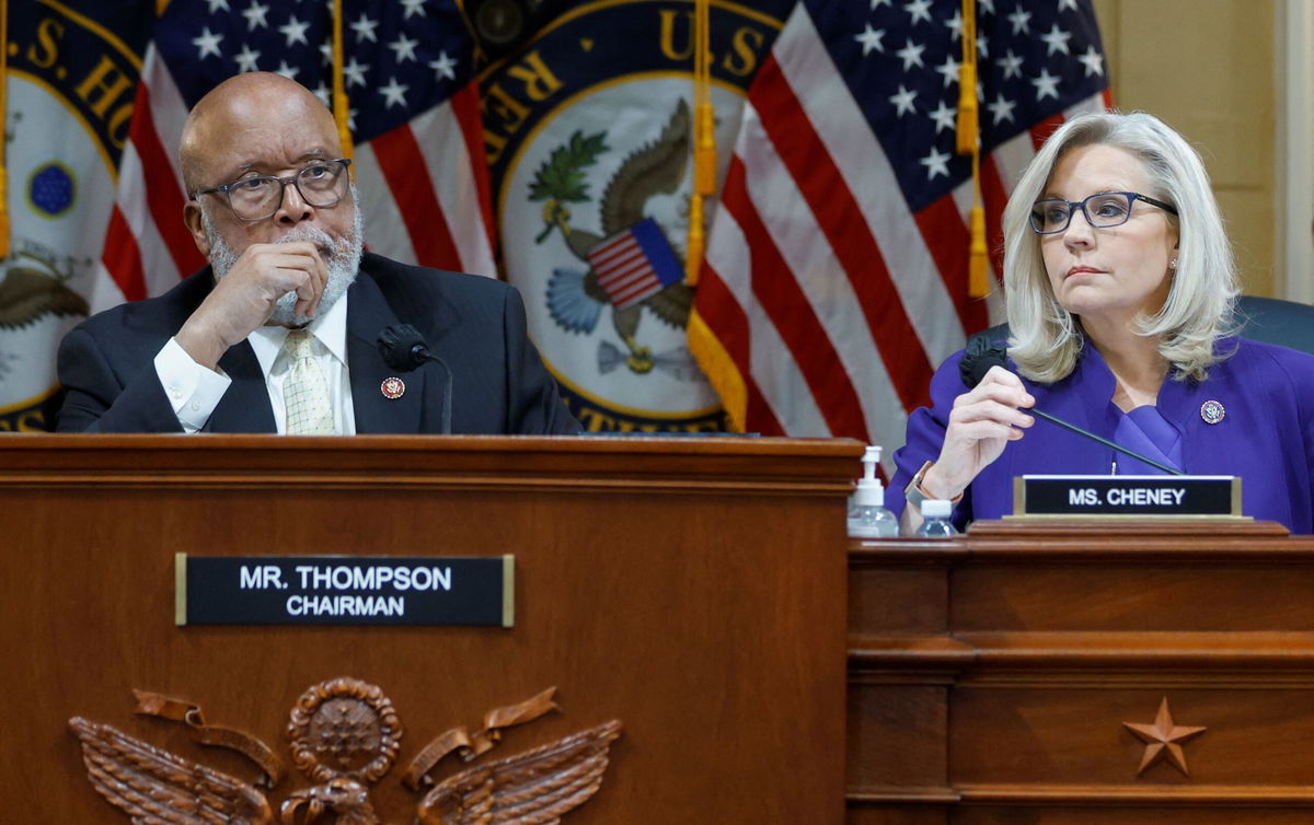 <i>Jim Lo Scalzo/Pool/Getty Images</i><br/>Committee Chairman Rep. Bennie Thompson speaks alongside Rep. Zoe Lofgren