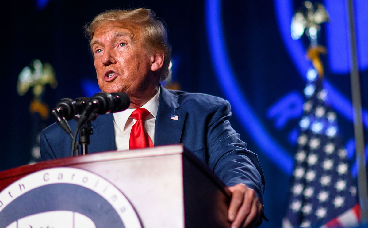 <i>Melissa Sue Gerrits/Getty Images</i><br/>Former President Donald Trump speaks as the keynote speaker at the 56th Annual Silver Elephant Dinner hosted by the South Carolina Republican Party on August 5 in Columbia