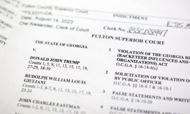 The indictment in Georgia against former President Donald Trump is photographed Monday