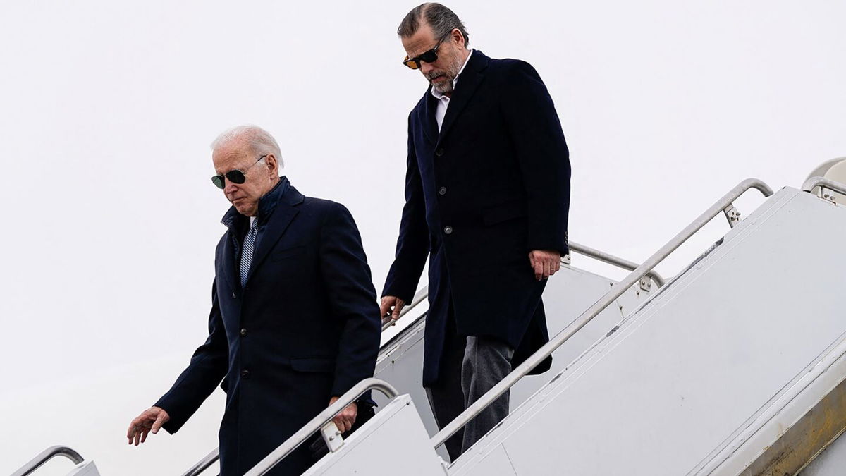 <i>Elizabeth Frantz/Reuters/FILE</i><br/>President Joe Biden (left) and son Hunter Biden disembark from Air Force One at Hancock Field Air National Guard Base in Syracuse