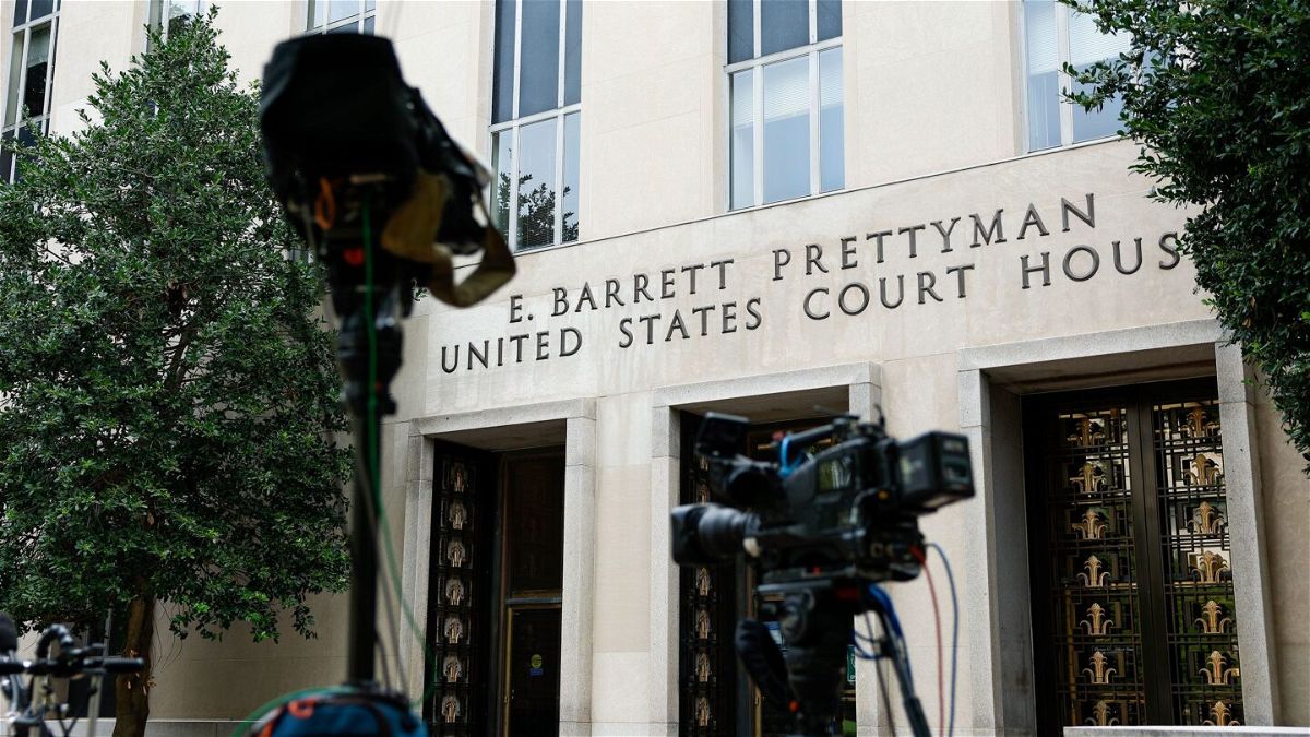 <i>Drew Angerer/Getty Images</i><br/>Television cameras are set up as people wait to enter E. Barrett Prettyman United States Courthouse on August 3