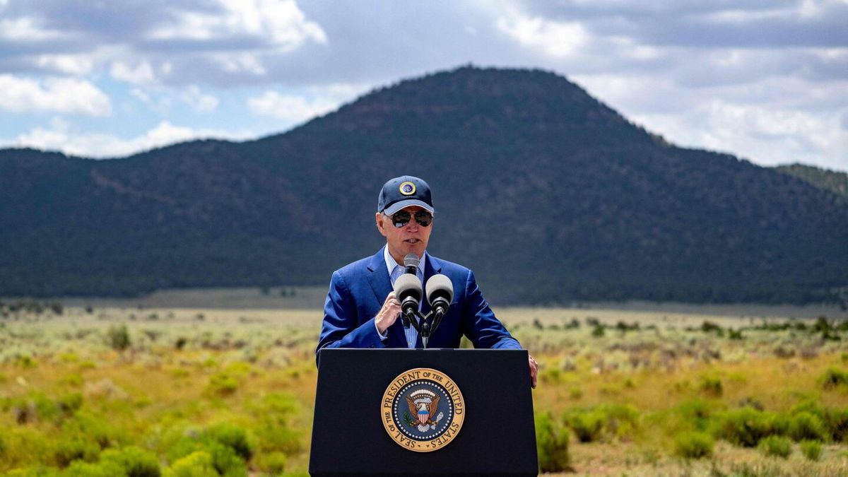 <i>Jim Watson/AFP/Getty Images</i><br/>President Joe Biden discusses investments in conservation and protecting natural resources