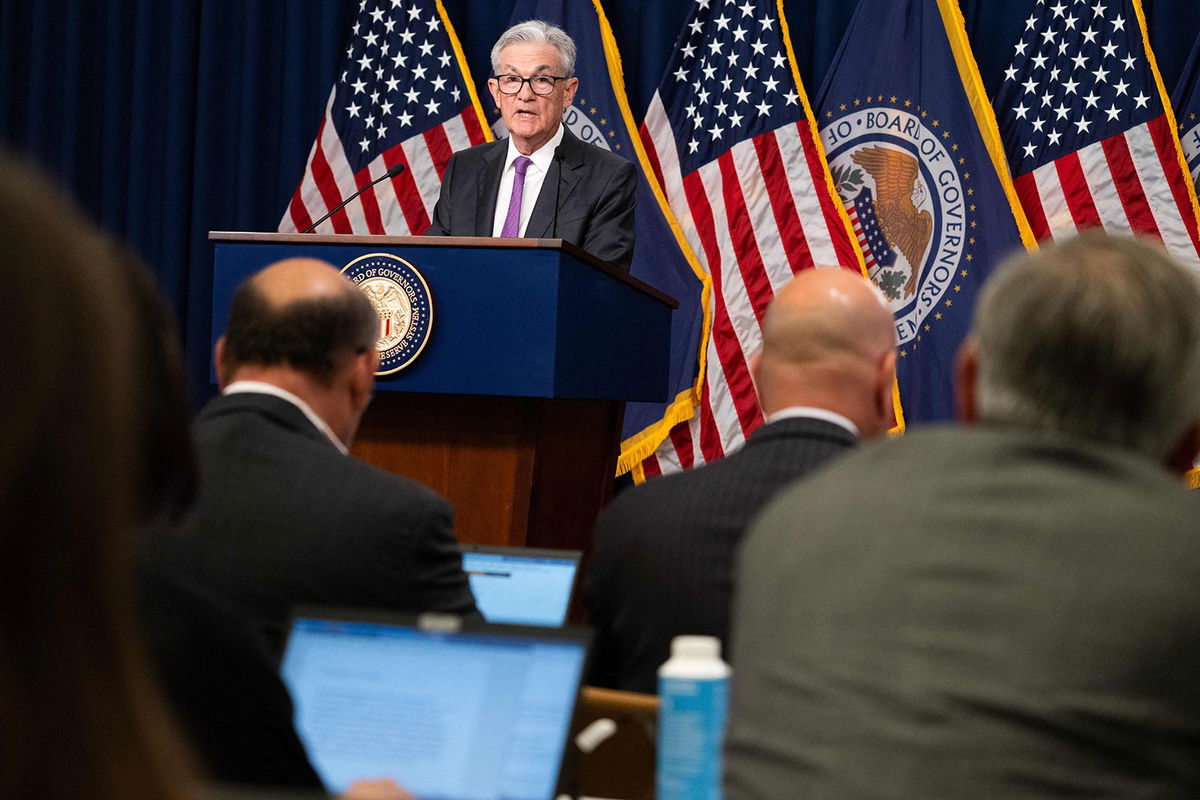 <i>Saul Loeb/AFP/Getty Images</i><br/>Federal Reserve Board Chairman Jerome Powell speaks during a news conference following a Federal Open Market Committee meeting at the Federal Reserve in Washington