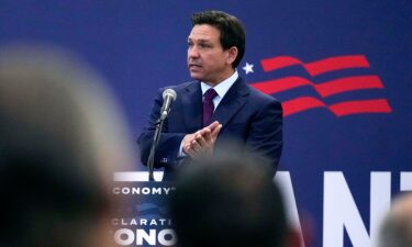 Republican presidential candidate Florida Gov. Ron DeSantis gestures during a campaign event