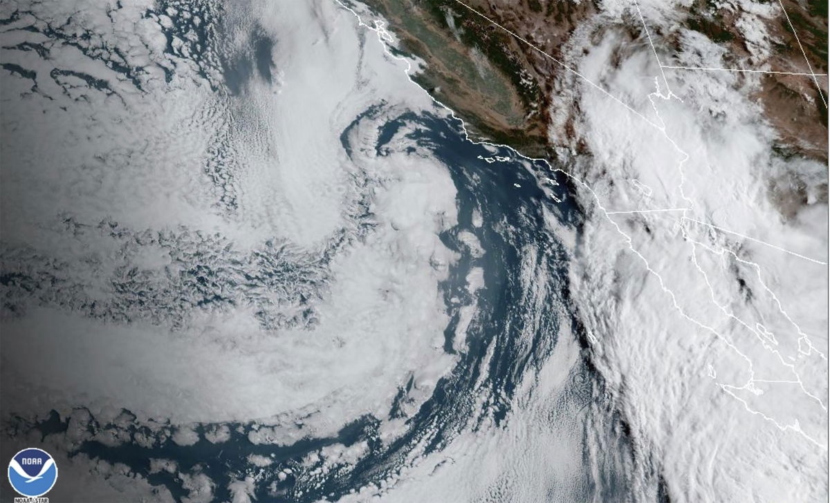 <i>NOAA/AP</i><br/>This 11:38 a.m. EDT August 19 satellite image provided by the National Oceanic and Atmospheric Administration shows Hurricane Hilary