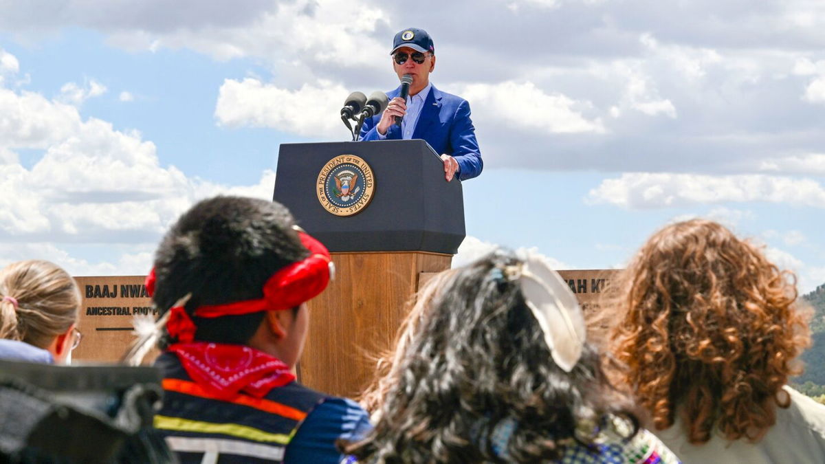 <i>Kenny Holston/The New York Times/Redux</i><br/>President Joe Biden delivers remarks on the establishment of the Baaj Nwaavjo I'tah Kukveni Ancestral Footprints of the Grand Canyon National Monument