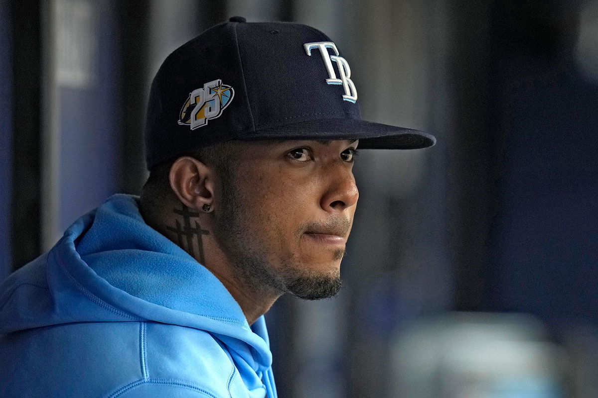 <i>Chris O'Meara/AP</i><br/>Wander Franco watches from the dugout during the fifth inning of the Tampa Bay Rays' game against the Cleveland Guardians on Sunday