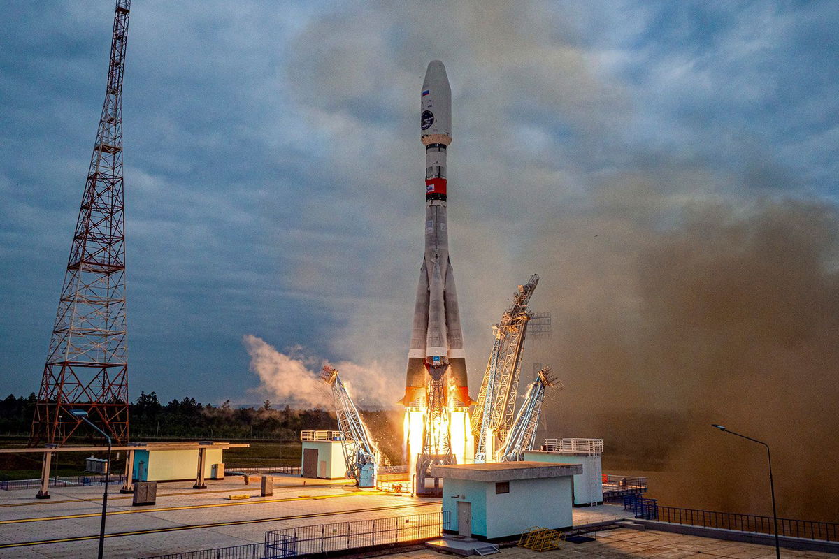 <i>Roscosmos/AP</i><br/>Soyuz-2.1b rocket with the moon lander Luna-25 automatic station takes off from a launch pad at the Vostochny Cosmodrome in the Russian Far East on August 11.