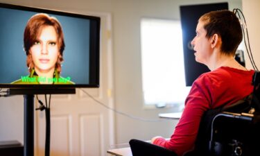 A participant in a study of speech neuroprostheses uses a digital link wired to her cortex to interface with an avatar.