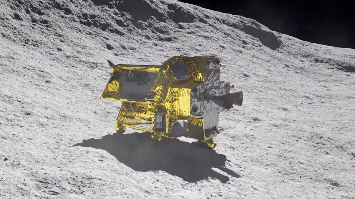 <i>JAXA</i><br/>An artist's rendering shows what SLIM will look like after landing on the lunar surface.