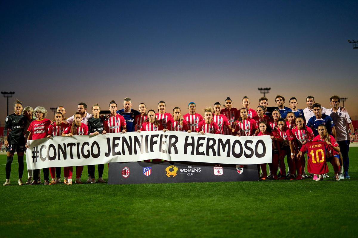 <i>Quality Sport Images/Getty Images</i><br/>Atletico Madrid show its support for Hermoso.