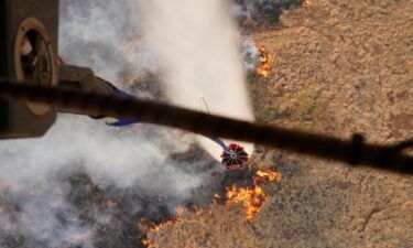 An aerial image taken on August 10 shows a person walking down Front Street past destroyed buildings burned to the ground in Lahaina in the aftermath of wildfires in western Maui