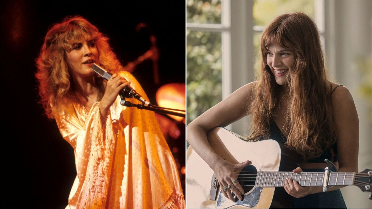 <i>Getty Images/Amazon Prime</i><br/>Stevie Nicks (left) is seen here performing at the Oakland Coliseum in in 1981. Riley Keough (right) is pictured in 