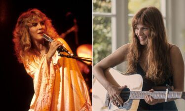 Stevie Nicks (left) is seen here performing at the Oakland Coliseum in in 1981. Riley Keough (right) is pictured in "Daisy Jones & The Six."