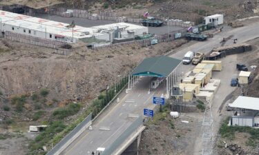 An Azerbaijani checkpoint is pictured at the entry of the Lachin corridor