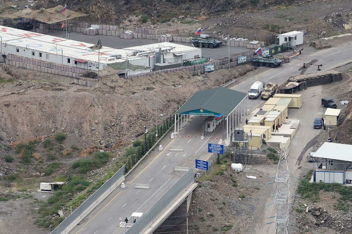 <i>Karen Minasyan/AFPGetty Images/FILE</i><br/>An Azerbaijani checkpoint is pictured at the entry of the Lachin corridor