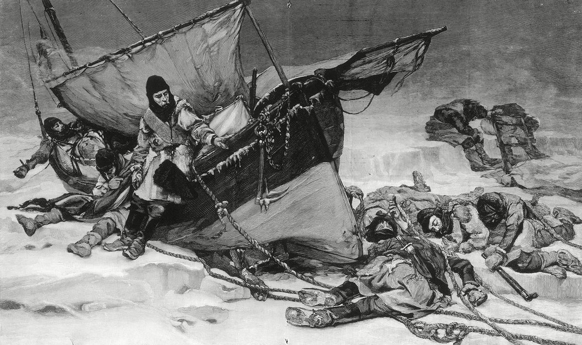 <i>Historia/Shutterstock</i><br/>Engraving showing the end of Sir John Franklin's ill-fated Arctic expedition