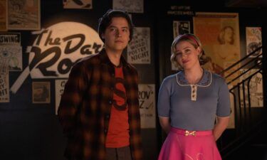 Camila Mendes is pictured as Veronica Lodge and Lili Reinhart as Betty Cooper in the Riverdale series finale.
