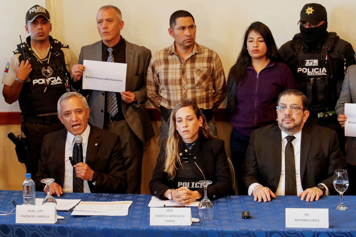 <i>Karen Toro/Reuters</i><br/>Fernando Villavicencio speaks during a campaign rally in Quito.