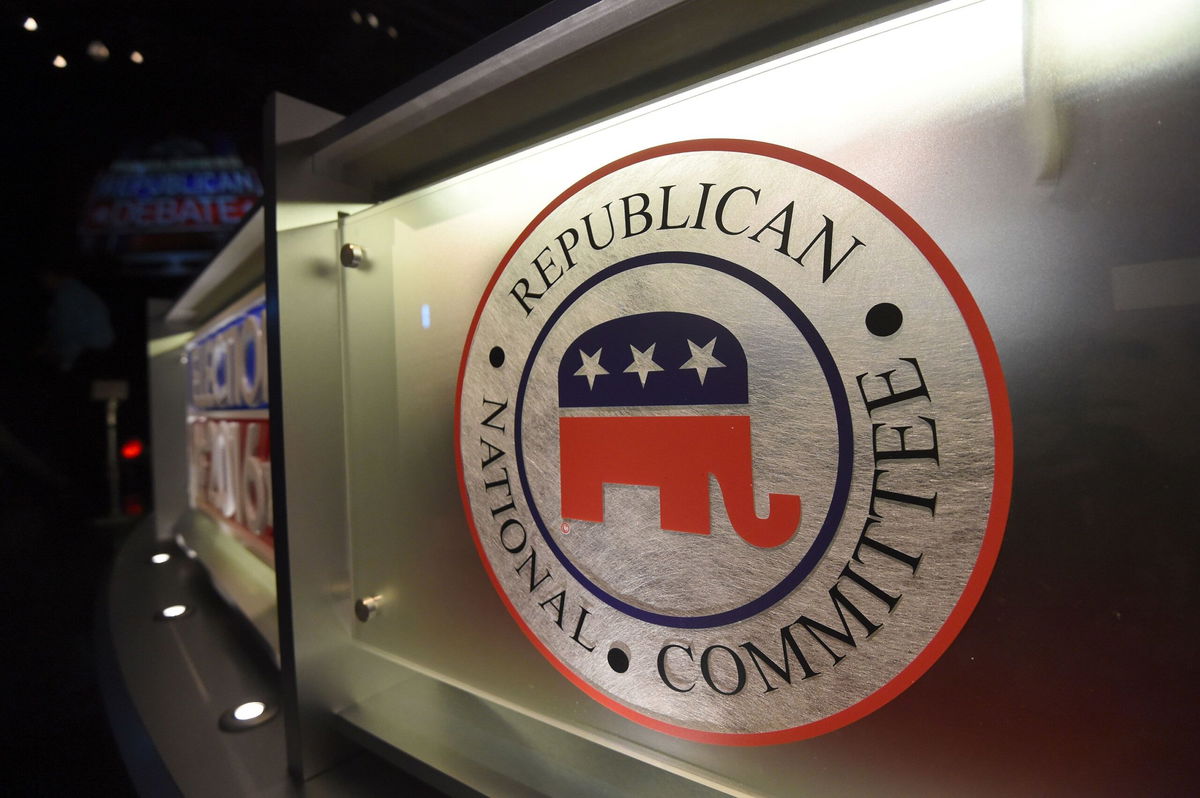 <i>Rainier Ehrhardt/AP</i><br/>The Republican National Committee logo is shown on stage at the North Charleston Coliseum on January 13